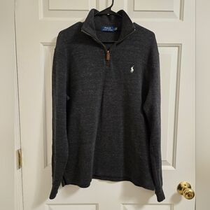 Polo Ralph Lauren Mens Estate Rib 1/4 Zip Pullover In Heathered Gray Size Medium